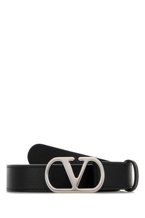 Valentino Garavani Black Leather V Logo Belt