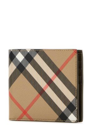Burberry Mens Printed E-Canvas Wallet Sand Polyurethane Polyester Cotton Portafogli