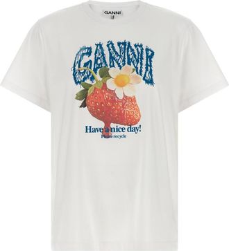 Ganni White Graphic Crew Neck T-Shirt