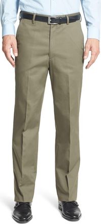 Berle Flat Front Classic Fit Cotton Dress Pants in Olive at Nordstrom, Size 48 X Unhemmed