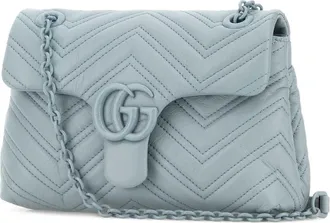 Gucci Womens Gg Marmont Shoulder Bag Blue Calf Skin