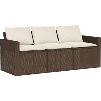 vidaXL Sof&aacute; De Jard&iacute;n Con Cojines 3 Plazas Rat&aacute;n Sint&eacute;tico Marr&oacute;n Vidaxl