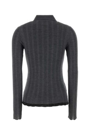 Prada Womens Grey Wool Blend Polo Shirt Ardesia+moro Exterior: Virgin Cotton Maglieria Sweater
