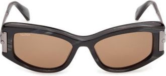 Max Mara 52mm Cat Eye Sunglasses in Black Horn /Gunmetal /Brown at Nordstrom