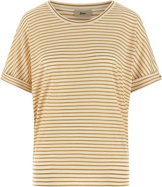Herno Tops, Dames, Geel, M, Katoen, Gestreept T-shirt met Omgeslagen Mouwen