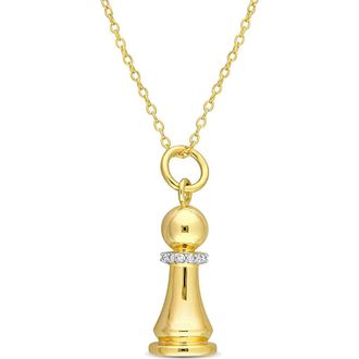 Delmar Yellow Rhodium Plated Sterling Silver Diamond Accent King Chess Charm Pendant Necklace - 0.07 ctw in Gold at Nordstrom Rack