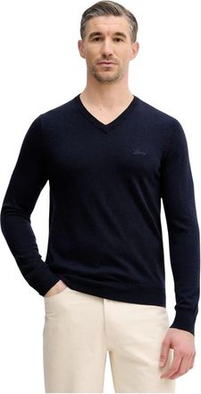 Guess Daren Trui - Heren - V-hals truien - Blauw - M - Wol - Truien & Vesten