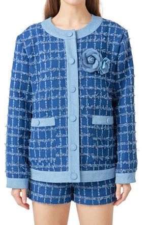 endless rose Denim Tweed Jacket at Nordstrom, Size X-Small