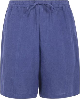 Emporio Armani Straight Leg Shorts - Heren - Korte Broeken - Blauw - M - Linnen - Korte Broeken