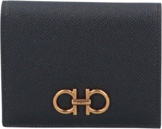 Ferragamo 154 Gold Logo Textured Leather Wallet