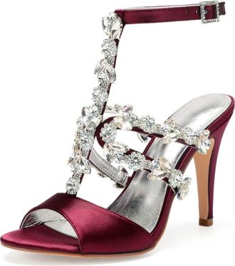 Generic Wedding Bridal Shoes Womens High Heeled Sandals Bridal Open Toe Stiletto Heels Chic Sexy Pumps for Wedding Party 10.5Cm,Wine red,8 UK