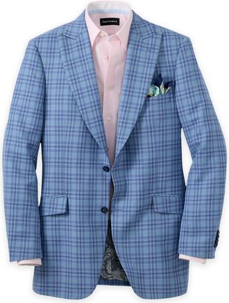 Paul Fredrick Wool Blend Plaid Single Breasted Peak Lapel Sport Coat