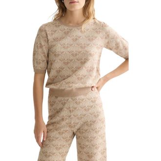 Scotch & Soda Monogarm Short Sleeve Jacquard Sweater in Travertine at Nordstrom, Size X-Large