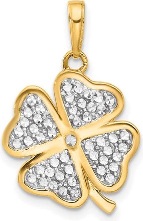 Diamond2Deal 14k Yellow Gold and White Rhodium and Diamond-cut 4-Leaf Clover Pendant