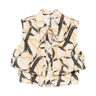 Elisabetta Franchi Shirts, female, Beige, Size: L Patterned Crop Top