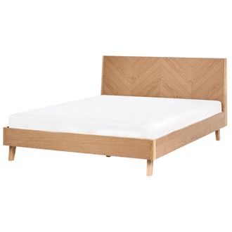 Beliani Cama Con Somier De Madera Chapado De Roble 140 X 200 Cm Roble Claro Wizernes