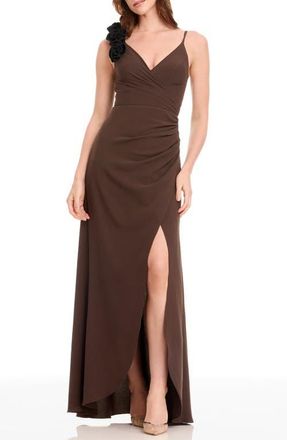 Dress The Population Camelia Ruffle Detail Gown in Mocha-Black at Nordstrom, Size X-Large