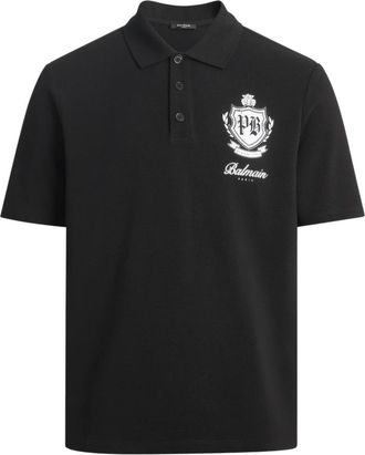 Balmain Bedrukte College Poloshirt - Heren - Polos - Zwart - M - Katoen - Tops