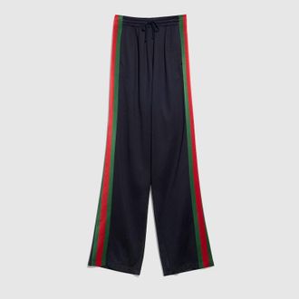 Gucci Silk Cotton Sportswear Pants With Web, Size XXXL, Blue