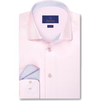 David Donahue Trim Fit Cotton Twill Dress Shirt in Pink at Nordstrom, Size 15.5 - 32