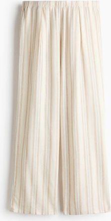 H&M Wide Linen-blend Trousers in White/striped at Nordstrom, Size Xx-Large