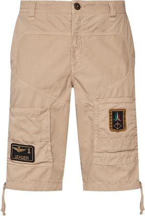 Aeronautica Iconische Beige Shorts met Tricolori Patches - Heren - Korte Broeken - Beige - S - Katoen - Korte Broeken