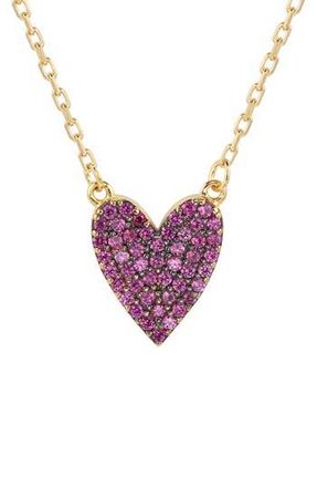 Suzy Levian 14K Gold Plated Sterling Silver Pav&eacute; Cubic Zirconia Heart Pendant Necklace in Red at Nordstrom Rack