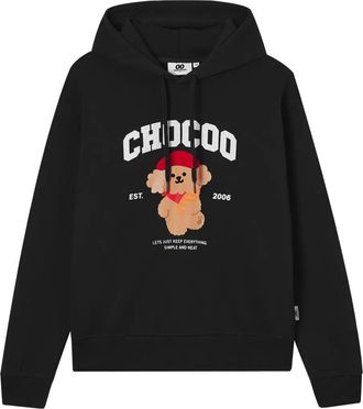 Chocoolate Felpa con stampa Bear e cappuccio - Nero