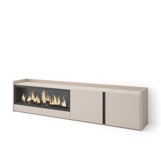 Skraut Home Skraut Home - Mueble Tv, Televisi&oacute;n, Muebles De Sal&oacute;n, Almacenaje, 212x35x50cm, Para Tv Hasta 80, Chimenea El&eacute;ctrica Xxl, Estilo Moderno, Beige