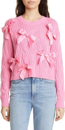 Alice & Olivia Beau Relaxed Fit Bow Detail Cable Sweater in Primrose at Nordstrom, Size X-Small