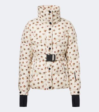 Moncler Floral belted down ski jacket