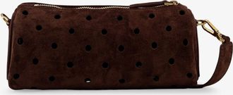 Manu Atelier Womens Crossbody Bag Mini Cylinder Brown Suede Shoulder