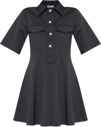 Ganni Black Shirt Collar Mini Dress