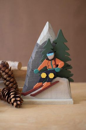 Kalalou Painted Wood Snow Skiing Scene