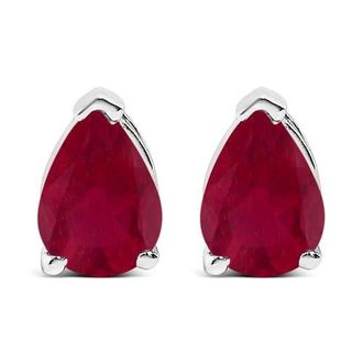 House of Brilliance 14K Gold 6x4MM Pear Shaped Gemstone Solitaire Stud Earrings in Red Ruby | White at Nordstrom