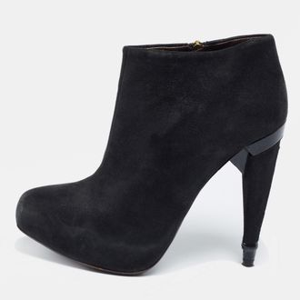 Roberto Cavalli Black Laminated Suede Ankle Boots