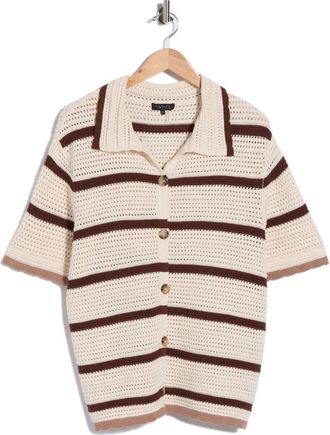 1.State Mesh Stripe Button-Up Sweater Top in Antique White at Nordstrom Rack, Size X-Small