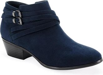 Style & Co. Womens Style & Co Willoww Boots Blue Block Heel Ankle Bootie LION822