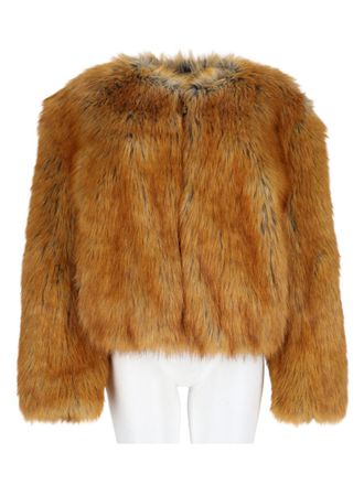 Stand Studio Beige Cropped Faux Fur Boxy Jacket