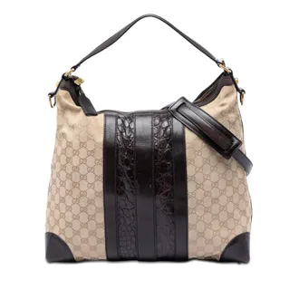 Gucci Pre-owned Gucci GG Canvas and Crocodile Embossed Calfskin Secret Satchel Unisex 8249TZZ3UGIEWWF9