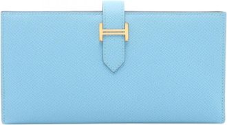 Herm&egrave;s Blue Green Epsom Leather Leather Long Wallet (Bi-Fold) (Pre-Owned)