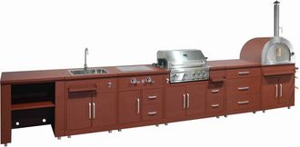 Oviala Cocina exterior de 6 unidades y m&oacute;dulo de cocci&oacute;n efecto ladrillo