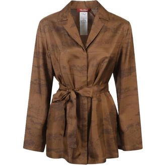 Max Mara Blazers, female, Brown, Size: XL Flowy Print Jacket