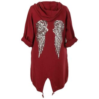 Generic MMK Manchester Womens Sequin Angel Wings Cardigan Oversized Hoodie - Ladies Baggy Jacket Hoody Front Open Sweatshirt Coat Top (Wine, S-M)