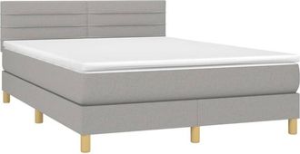 vidaXL Cama Box Spring Colch&oacute;n Y Luces Led Tela Gris Claro 140x200 Cm Vidaxl