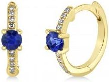 Allurez Blue Sapphire & Diamond Huggie Hoop Earrings 14k Yellow Gold (0.39ct)