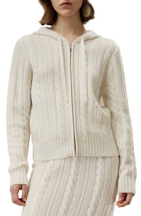 LilySilk Bela Cable-Knit Wool-Cashmere Blend Hoodie in White at Nordstrom, Size Medium