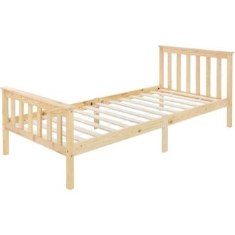 ML Design Ml-design - Letto in Legno di Pino Massiccio 90 x 200 cm Colore Naturale con Giroletto Telaio Rete a Doghe Testiera e Pediera Lettino Singolo per