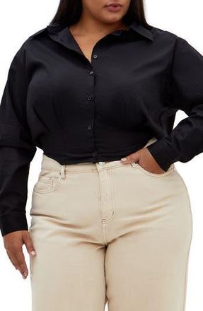 City Chic Classic Crop Button-Up Shirt in Black at Nordstrom Rack, Size Xl/22W