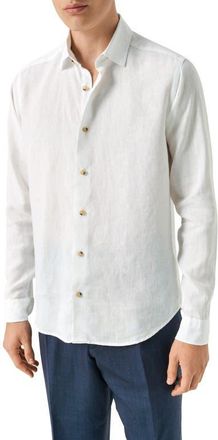 Eton Regular Fit Linen Dress Shirt in White at Nordstrom, Size Xx-Large